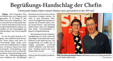 Esken begrüßt Markus per Handschlag